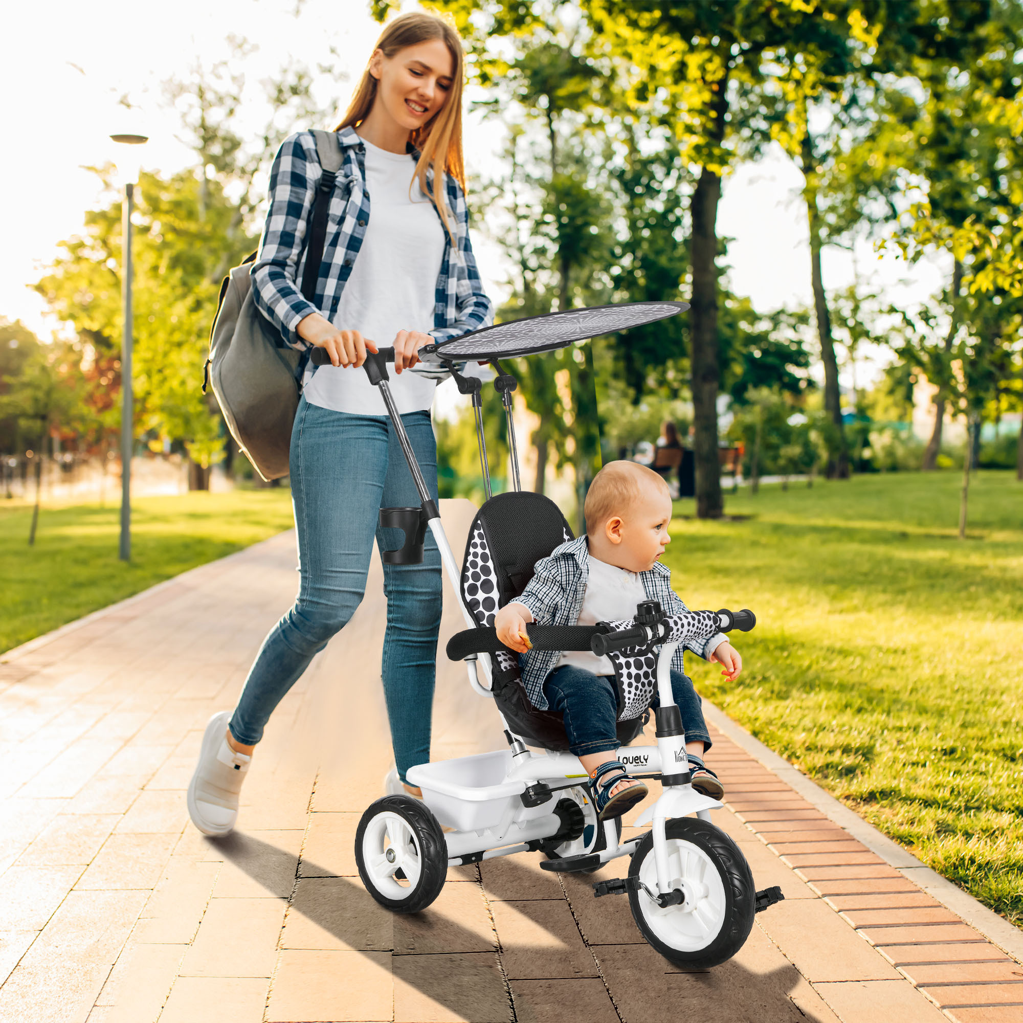 HOMCOM Kinderdreirad mit Dach weiß 105L x 47B x 98H cm