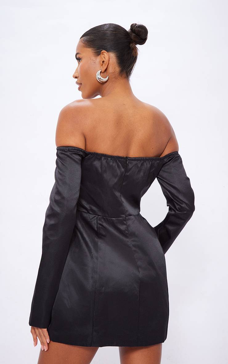 Noir Robe Moulante Corset Bardot En Satin