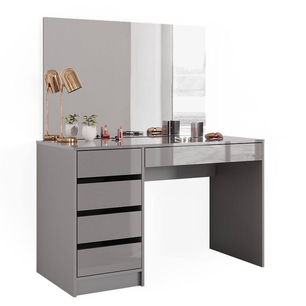 Vicco Schminktisch Frisiertisch Frisierkommode Sherry Grau Schminkspiegel LED Hocker 120x75 cm modern Schlafzimmer Kommode Schublade Ablage Aufbewahrung Kosmetiktisch Make-Up-Tisch Hochglanz