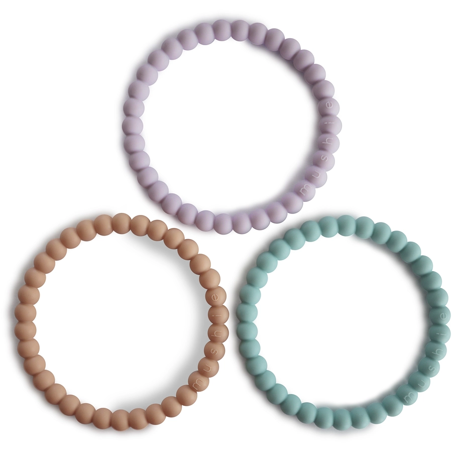mushie Beißring Perlen-Armband, LilacCyanSoft Peach, 3 Stück