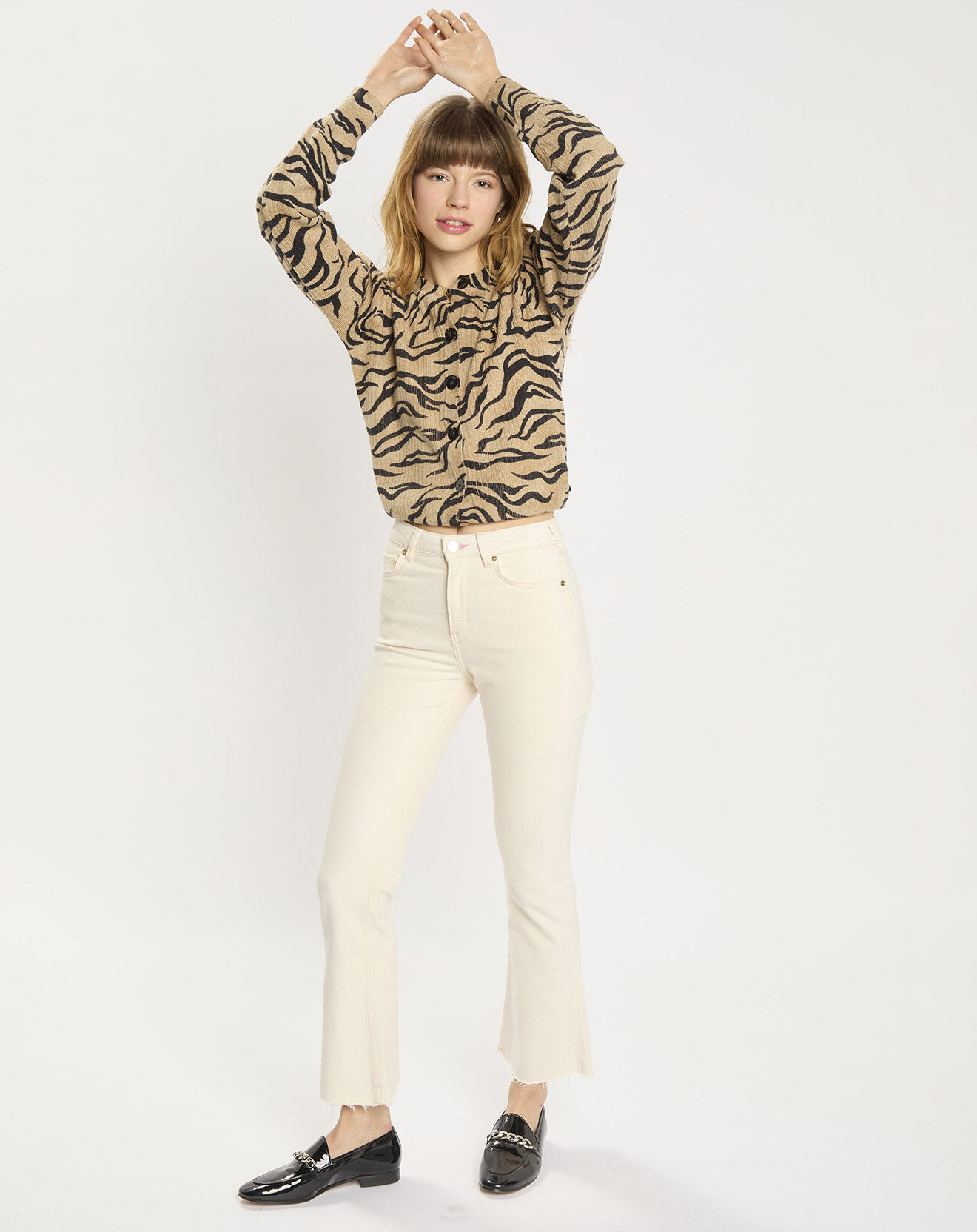 Scotch & Soda Jean en Coton Bio mélangé Flare The Kick Cropped écru