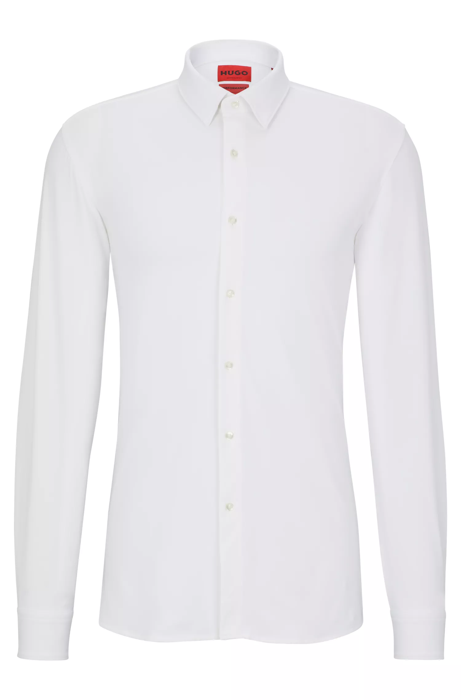 Camisa HUGO vermelha, corte extra slim, em jérsei elástico de alta performance.