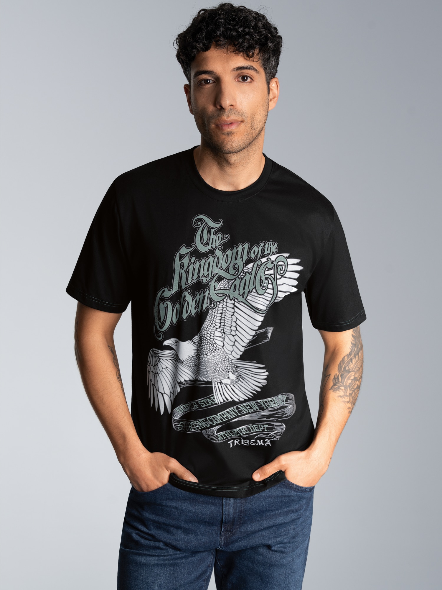 T-Shirt mit großem Adler-Printmotiv Schwarz