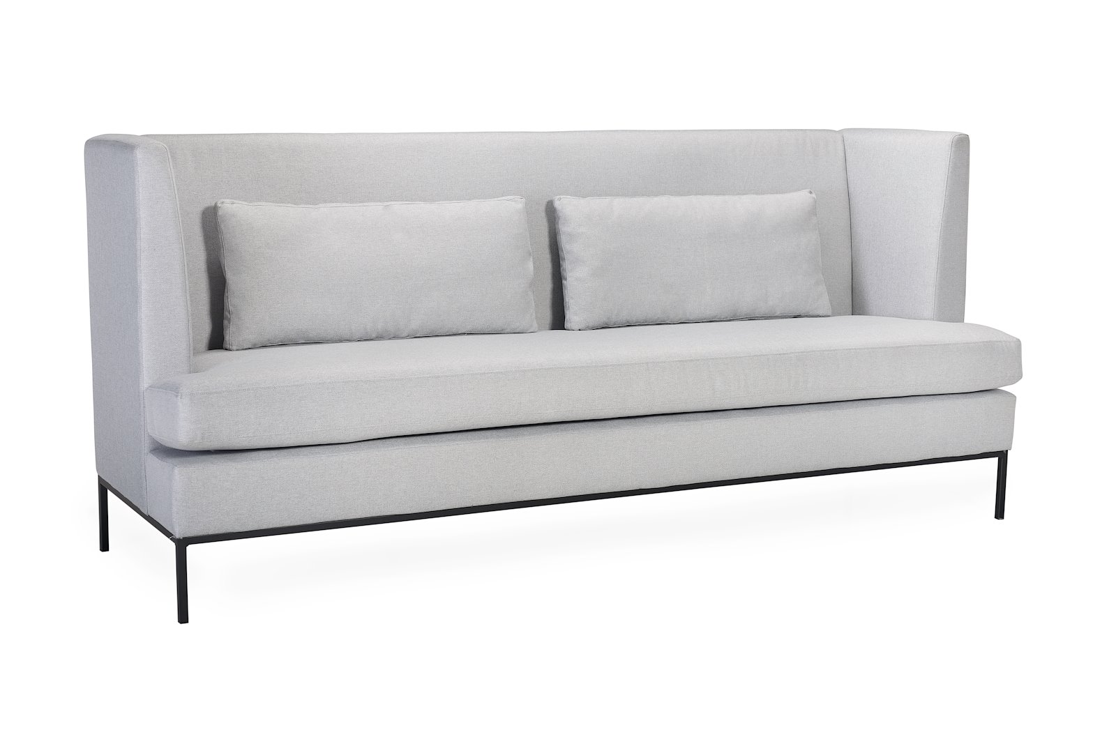 Town spisesofa, 4-seter Tekstil Salsa 3/1 Light Grey med 2 pynteputer. Sort, pulverlakkert understell i stål.