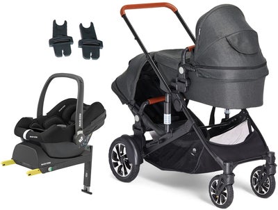 Beemoo Maxi 4 Twin Søskenvogn Inkl. Maxi-Cosi CabrioFix Babybilstol & Base, Black