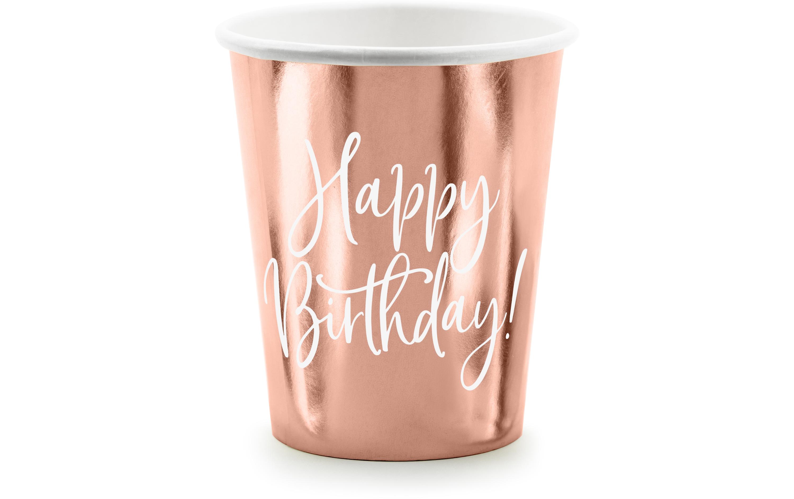 Einwegbecher Happy Birthday 260 ml, 6 Stück, RosegoldPappbecher für Partys
