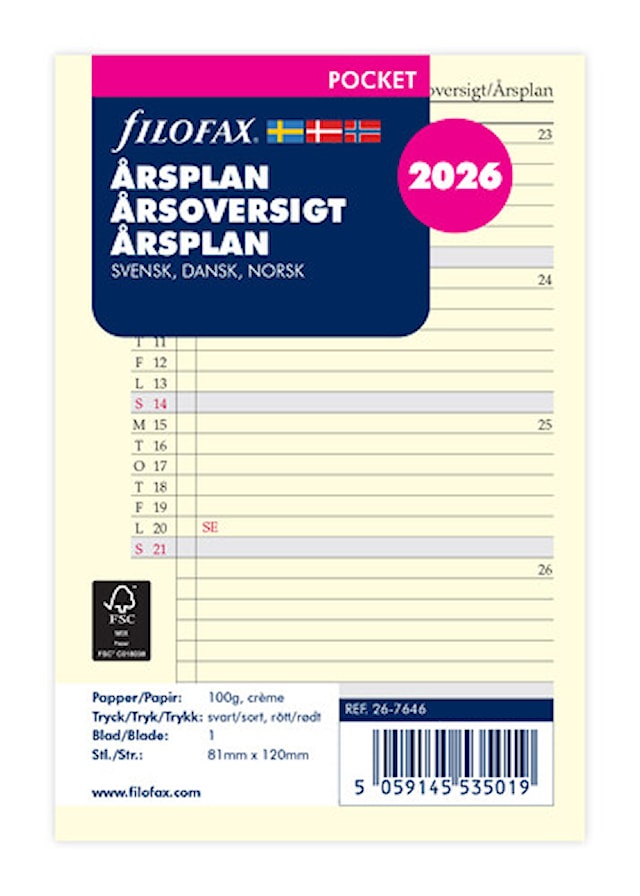 Årsplan Pocket 2026, Filofax