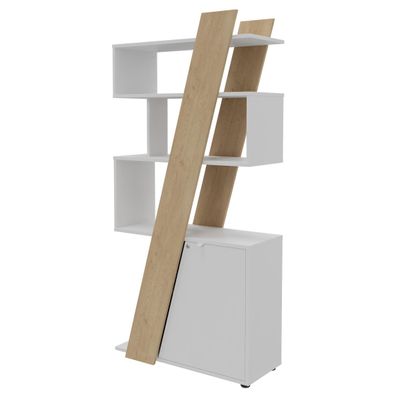Bibliothèque KHEOPS - porte à droite - structure blanc perle - finition imitation chêne clair