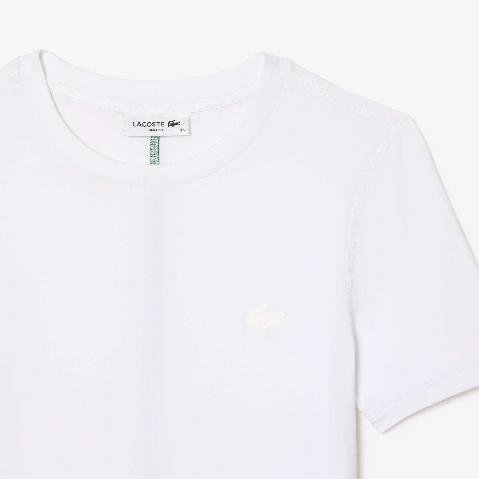 T-shirt slim fit à col rond en coton mélangé T-Shirts - Blanc - Lacoste - Femme