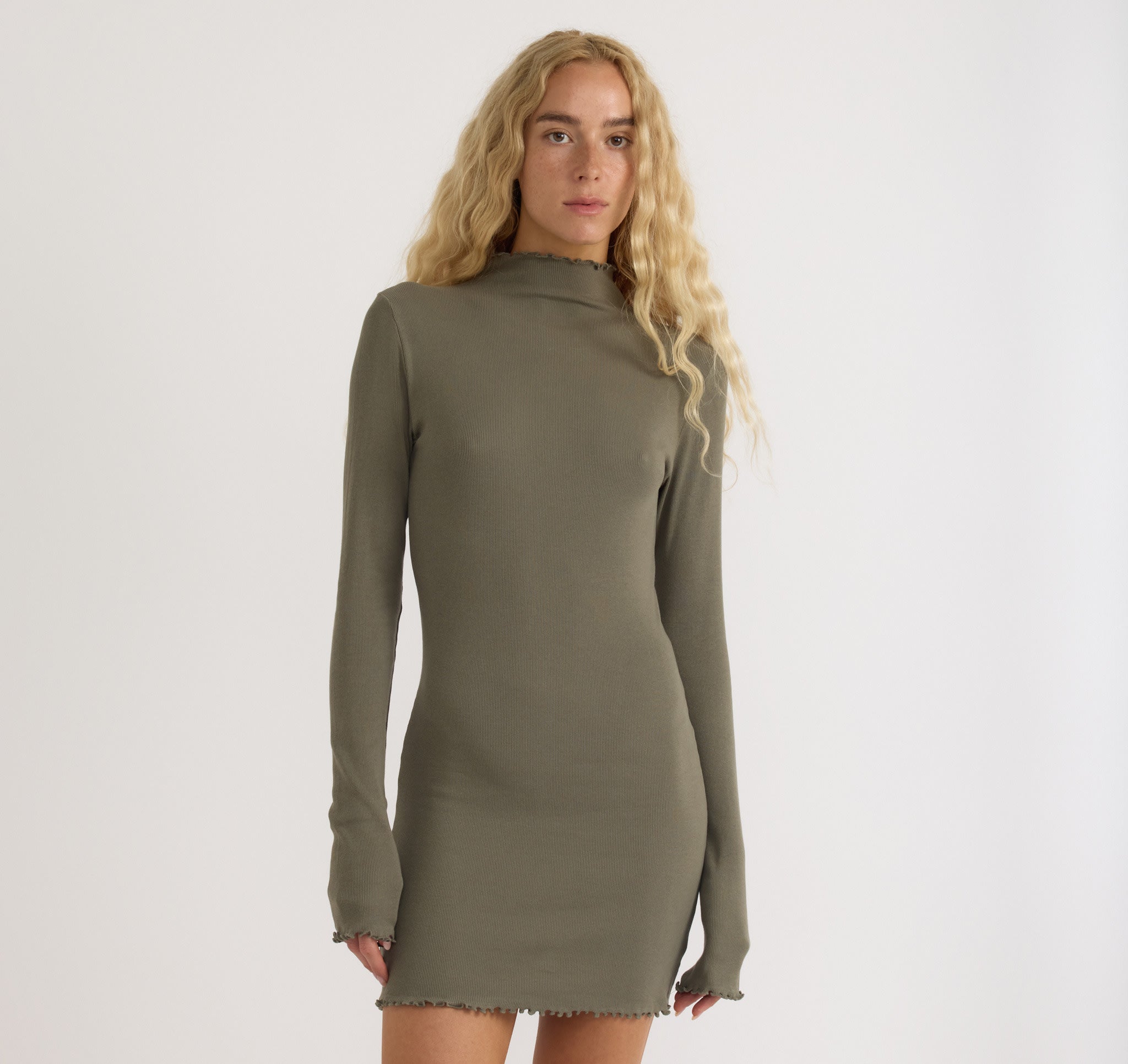 ORGANIC COTTON<br>Core Rib Mock Neck Long Sleeve Dress