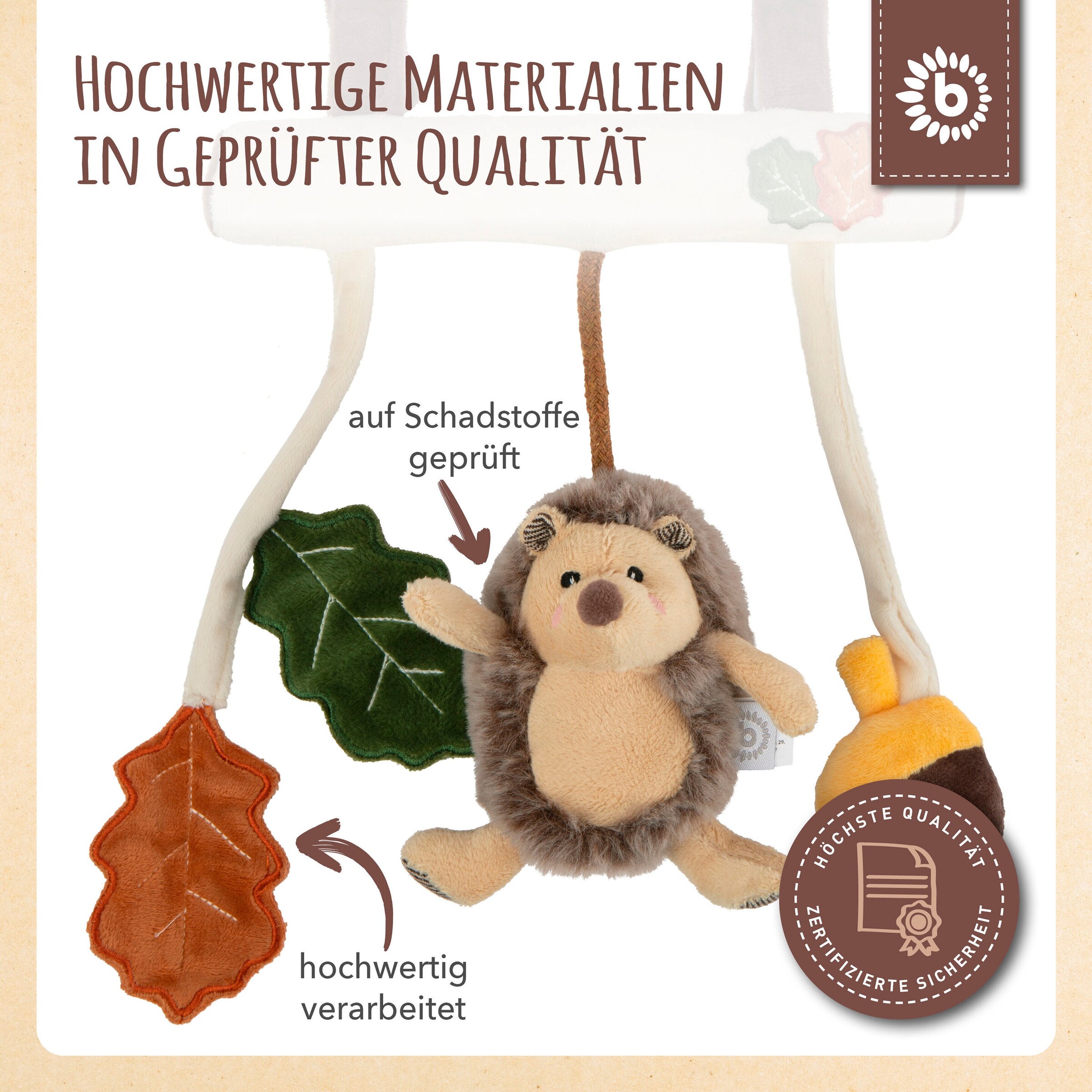Bieco Kinderwagenkette Plüsch Igel - ab Geburt Beige