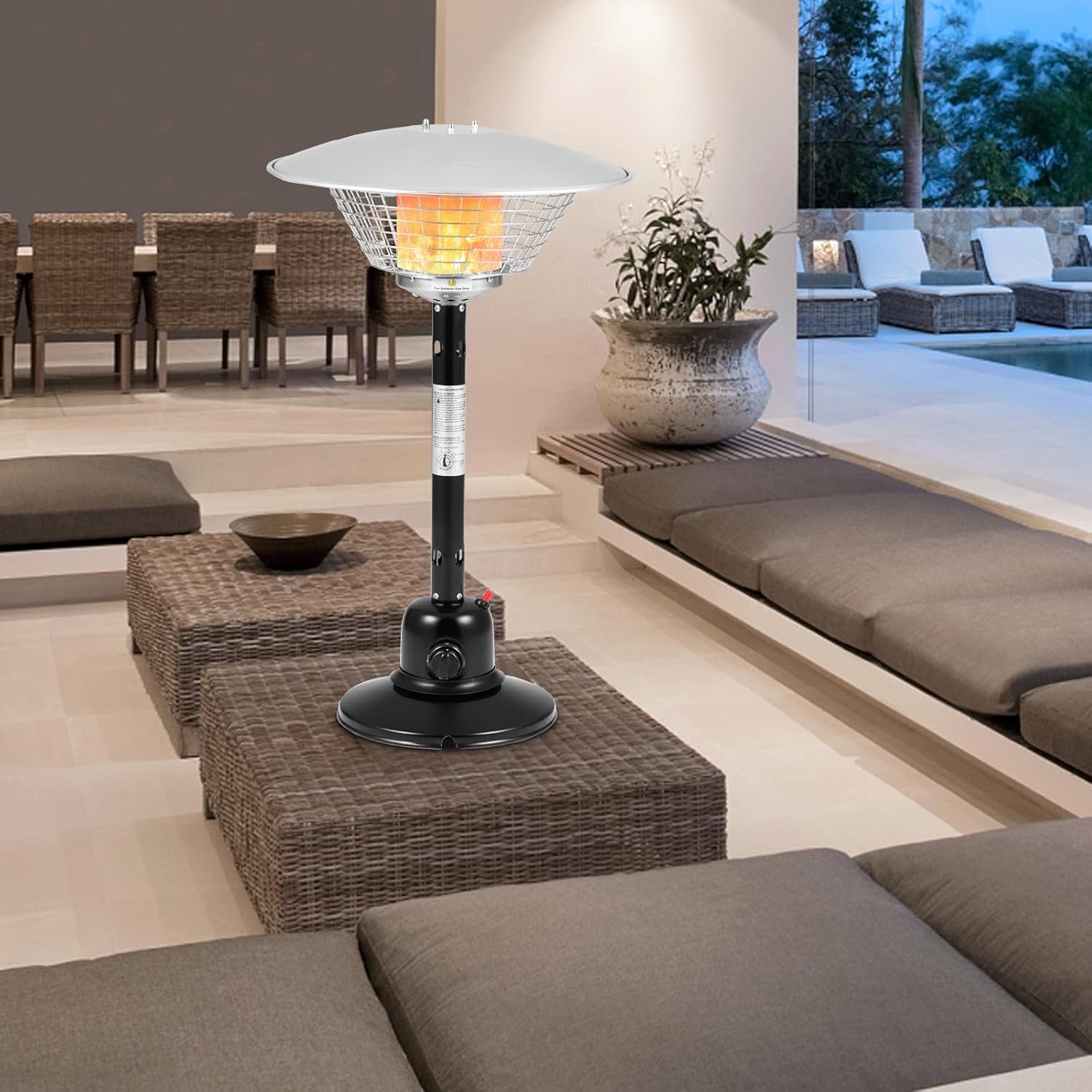 COSTWAY Terrassenheizer für Tischplatte, Gas-Heizstrahler, Tragbarer Tischheizer mit 4000 W Heizleistung, Umkipp- & Überhitzungsschutz, Heizpilz mit beschwertem Sockel für Garten, Terrasse (Schwarz)