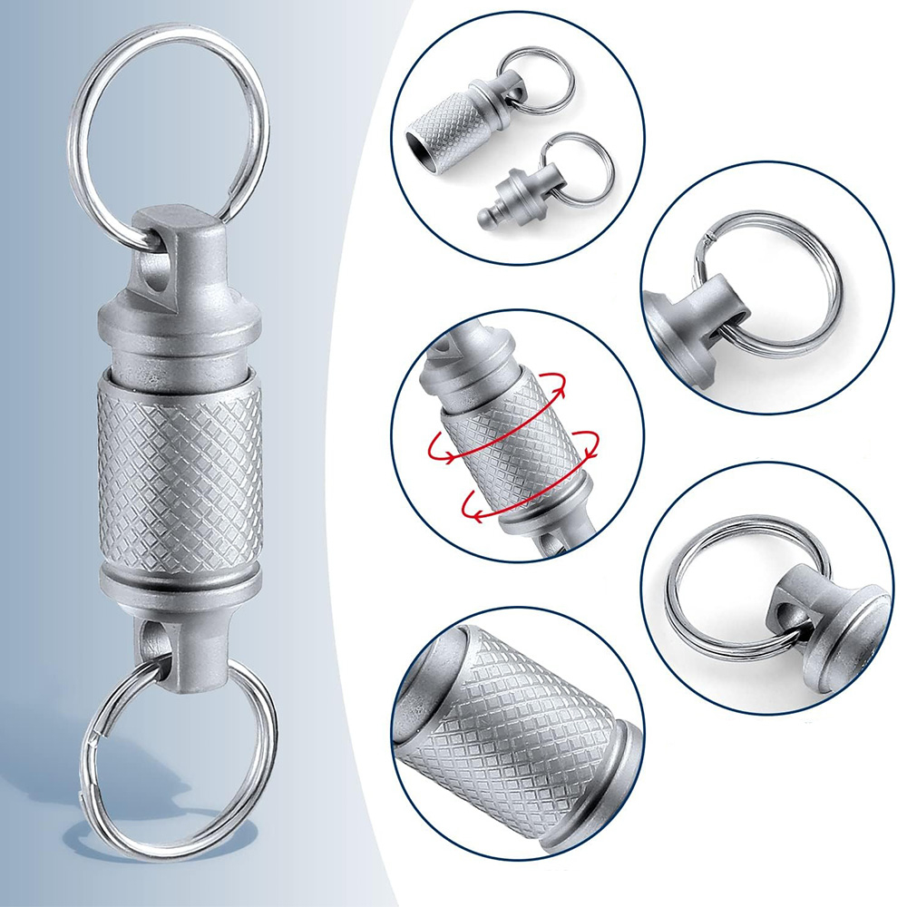 Titan Camping Schlüsselanhänger Reise Zubehör Halter mit Schnellverschluss / 2 Spaltringen - Silber