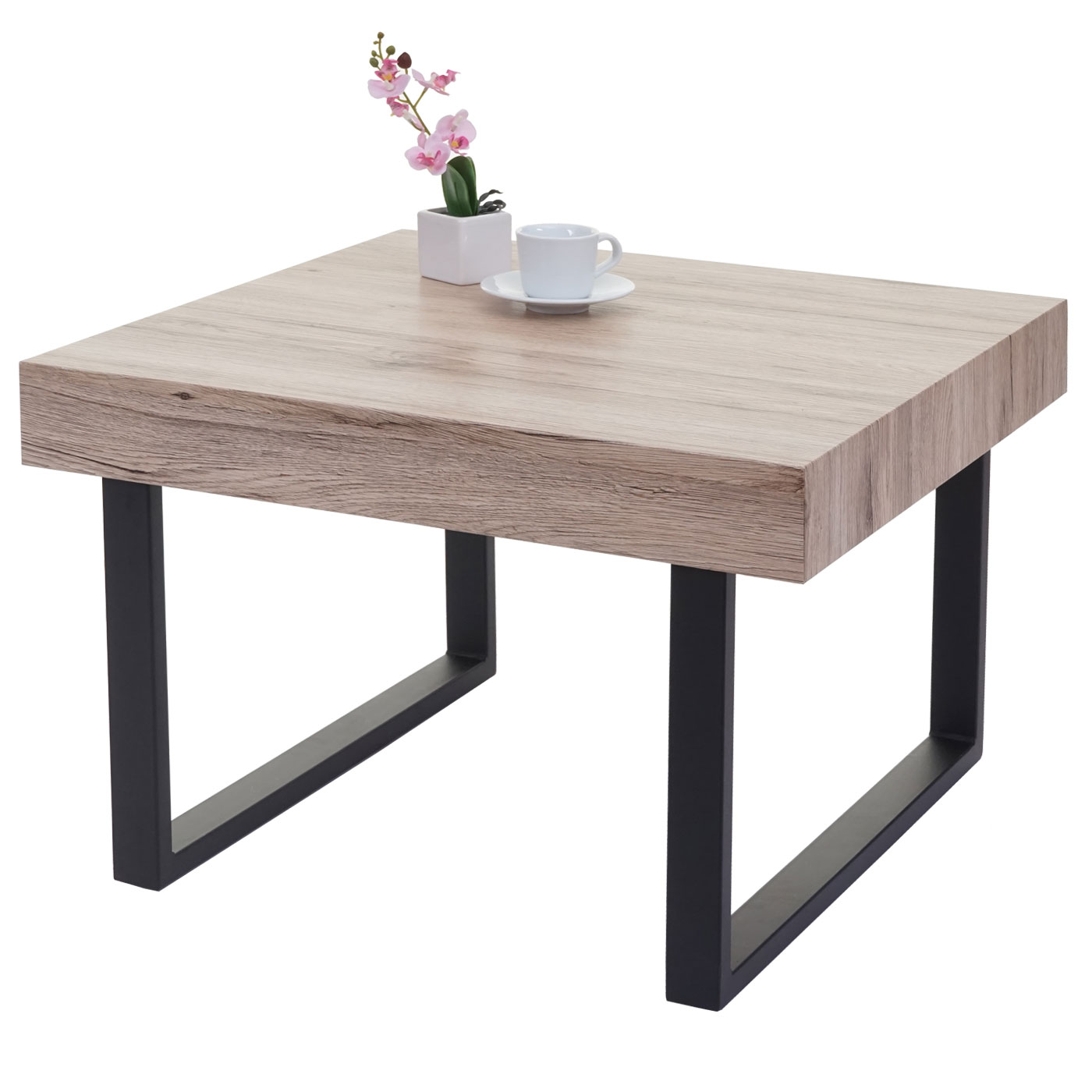 Couchtisch Genk-C88, Kaffeetisch Beistelltisch, 42x60x60cm ~ Eichenoptik, dunkle Metall-Füße