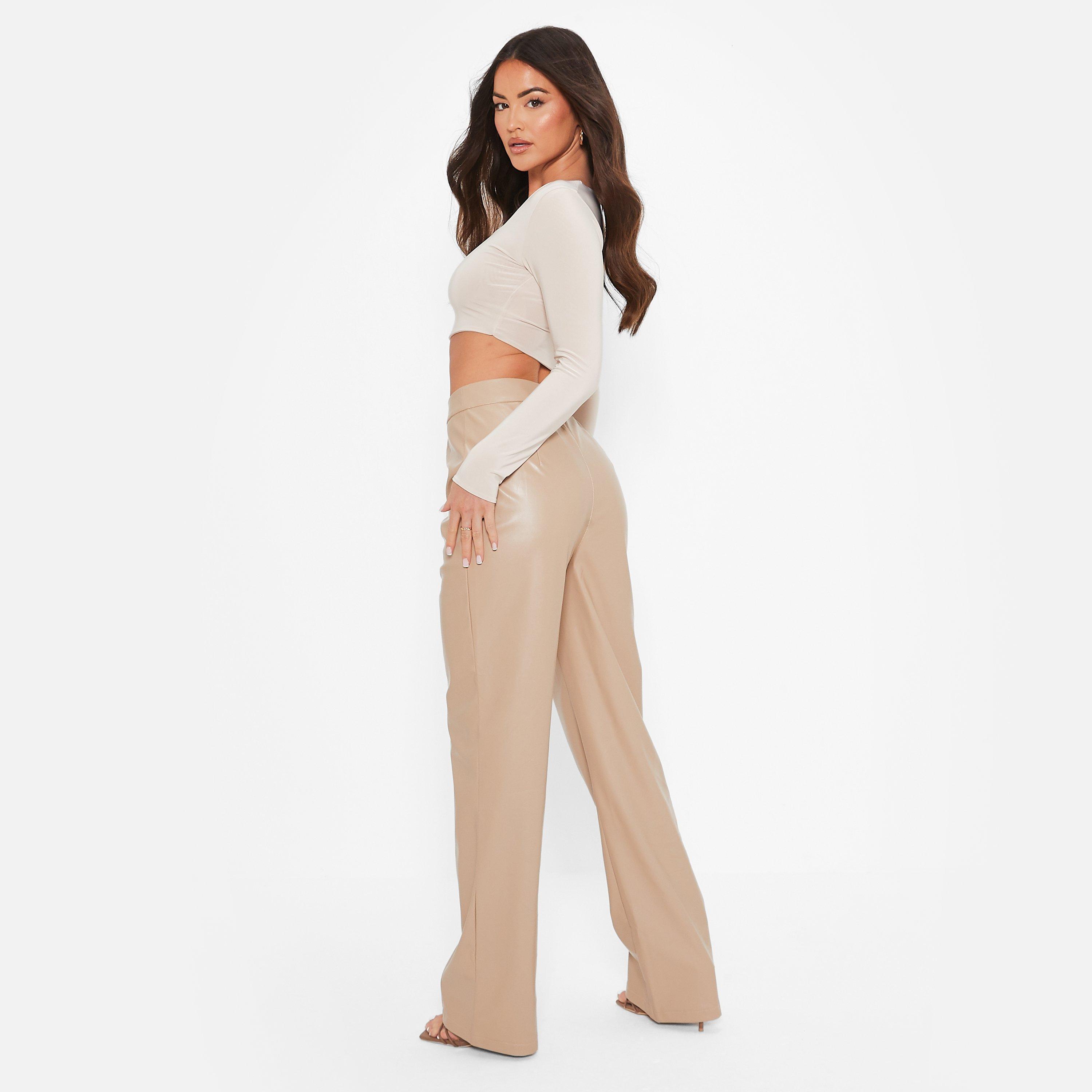 I Saw It First ISAWITFIRST Pintuck Faux Leather Wide Leg Trousers