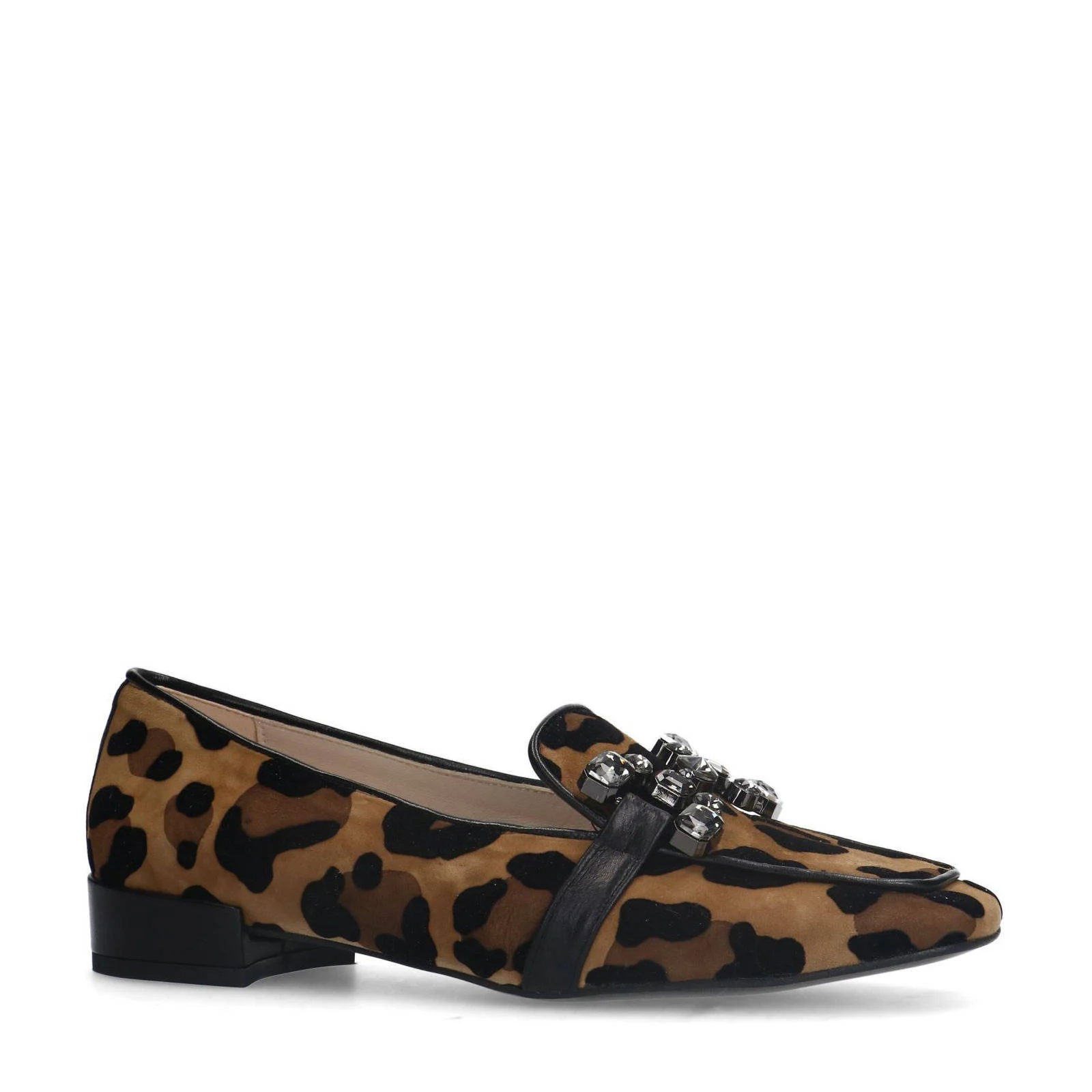 Manfield suède loafers met panterprint beige