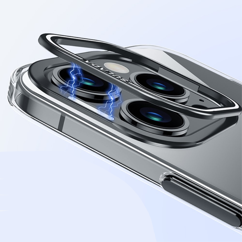 iPhone 15 Pro Hardcase Schutzhülle   Kamera Kickstand - Silber / Transparent
