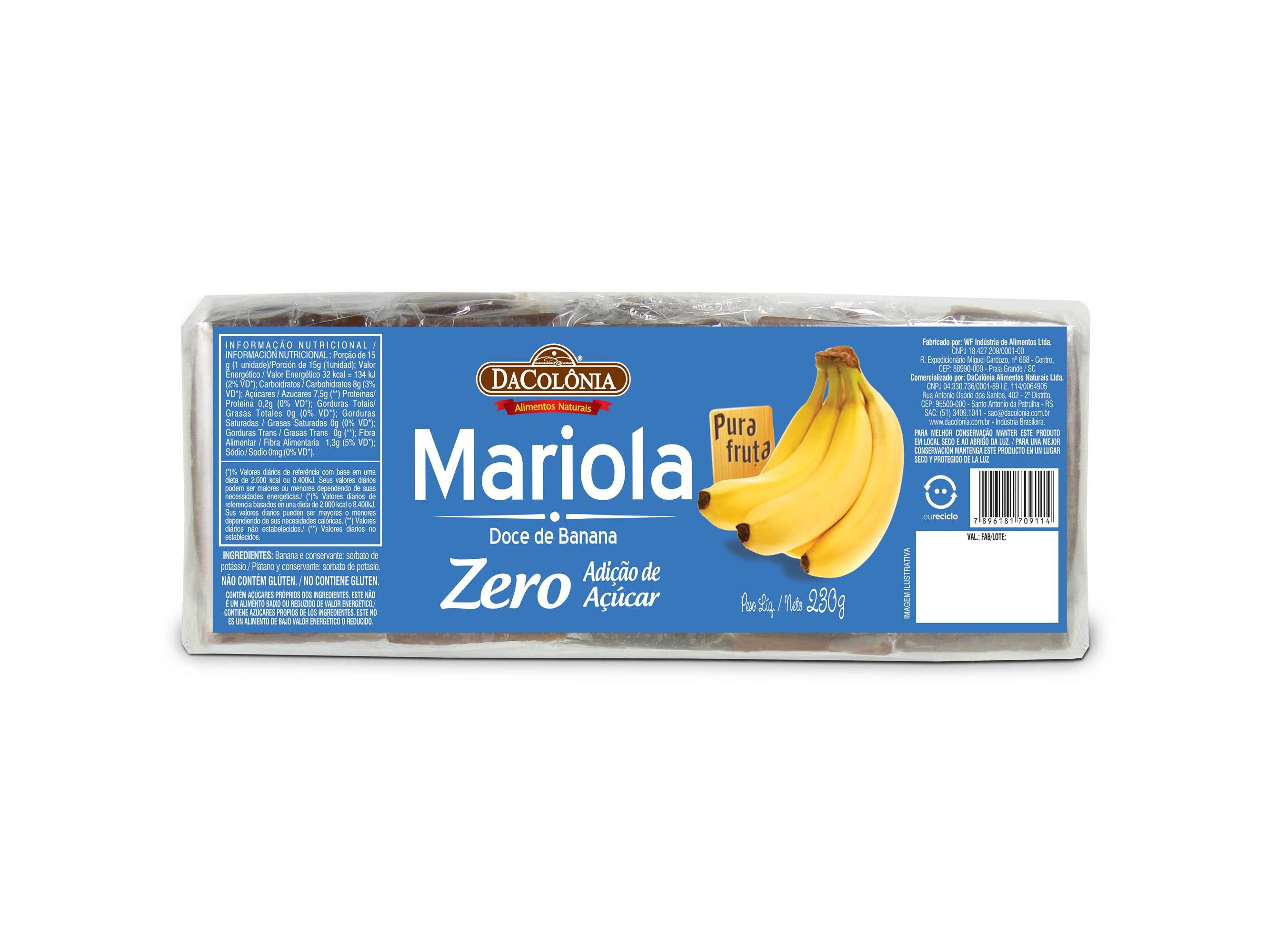 MARIOLA DACOLÔNIA 0% AÇÚCAR 230G