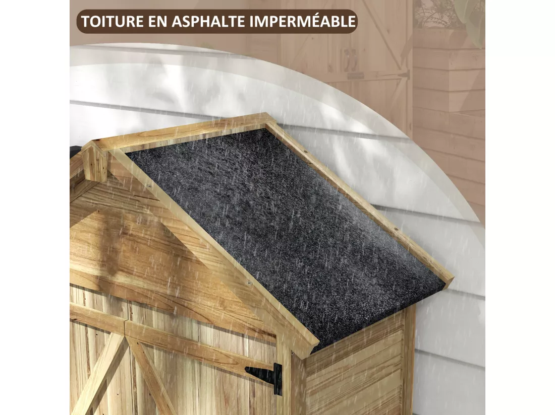 Armoire de jardin abri jardin sur pied toit bitumé 2 portes verrouillables bois sapin pré-huilé