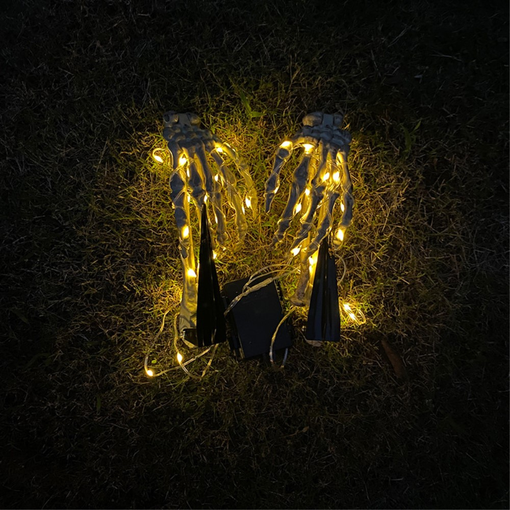 (2er Set) LED Halloween Party Deko Licht Skelett Arme Garten Leuchte (Batteriebetrieben) - Warmweiss