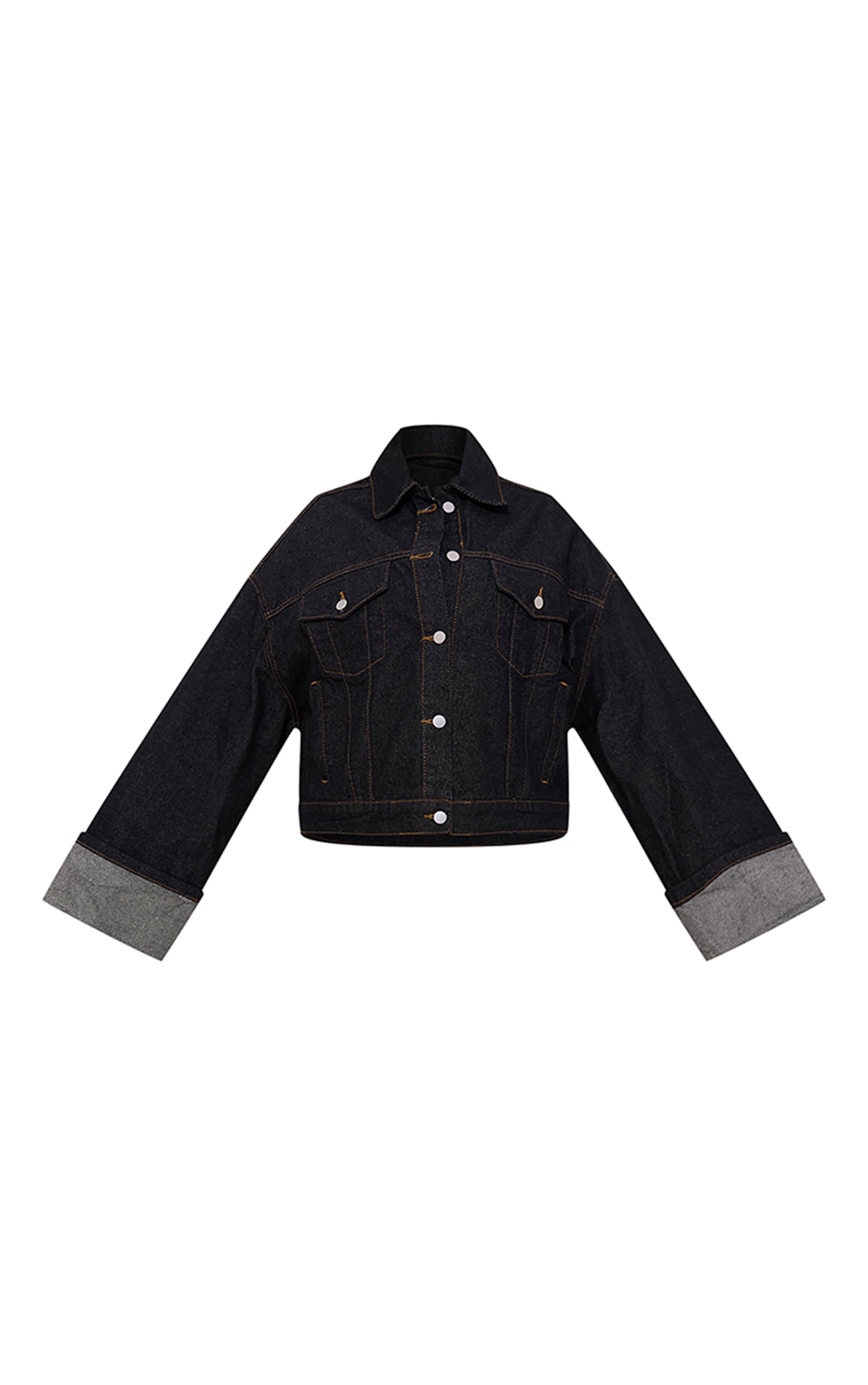 Raw Indigo Wash Veste En Denim À Revers Et Coutures Contrastées