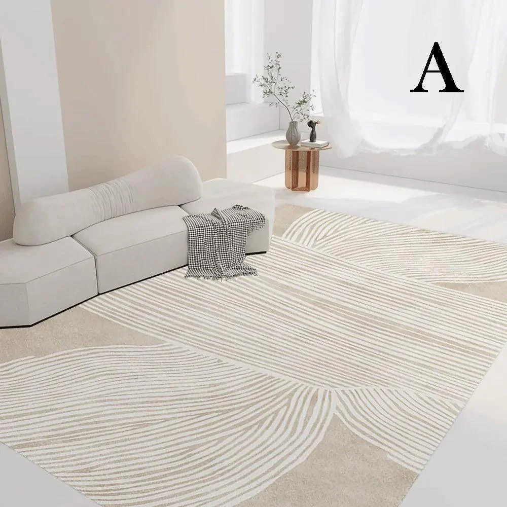 Nordic Boho Beige Geometric Home Floor Carpet | Minimal Line Decor Luxury Rug