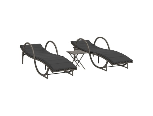 VIDAXL - Bain de soleil Chaises longues lot de 2 avec table gris résine tressée