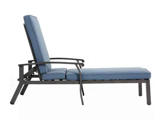 Chaise longue de patio 1 pièce en aluminium antirouille inclinable et réglable avec coussin bleu imperméable en coton meuble transat piscine extérieur
