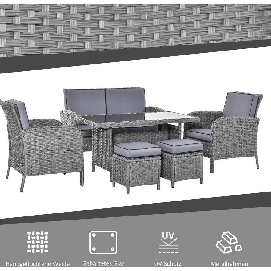 Outsunny Polyrattan Gartenset 6-teilig Grau