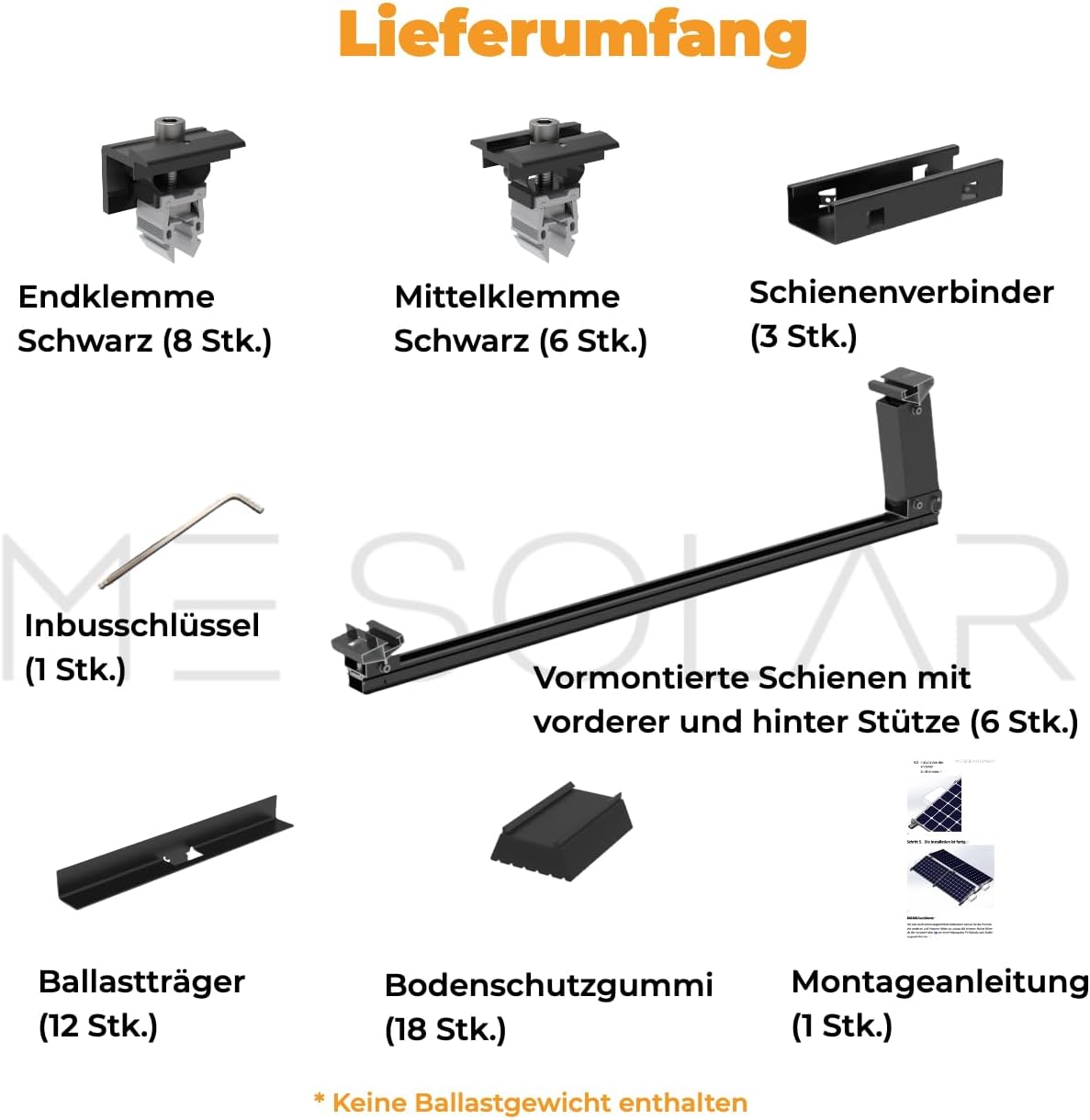 EasyMontage Flachdach Solarpanel-Montagesystem für 4 Module PreFix4 – Schwarz eloxiert – flexible Ausrichtung Ost/West/Süd