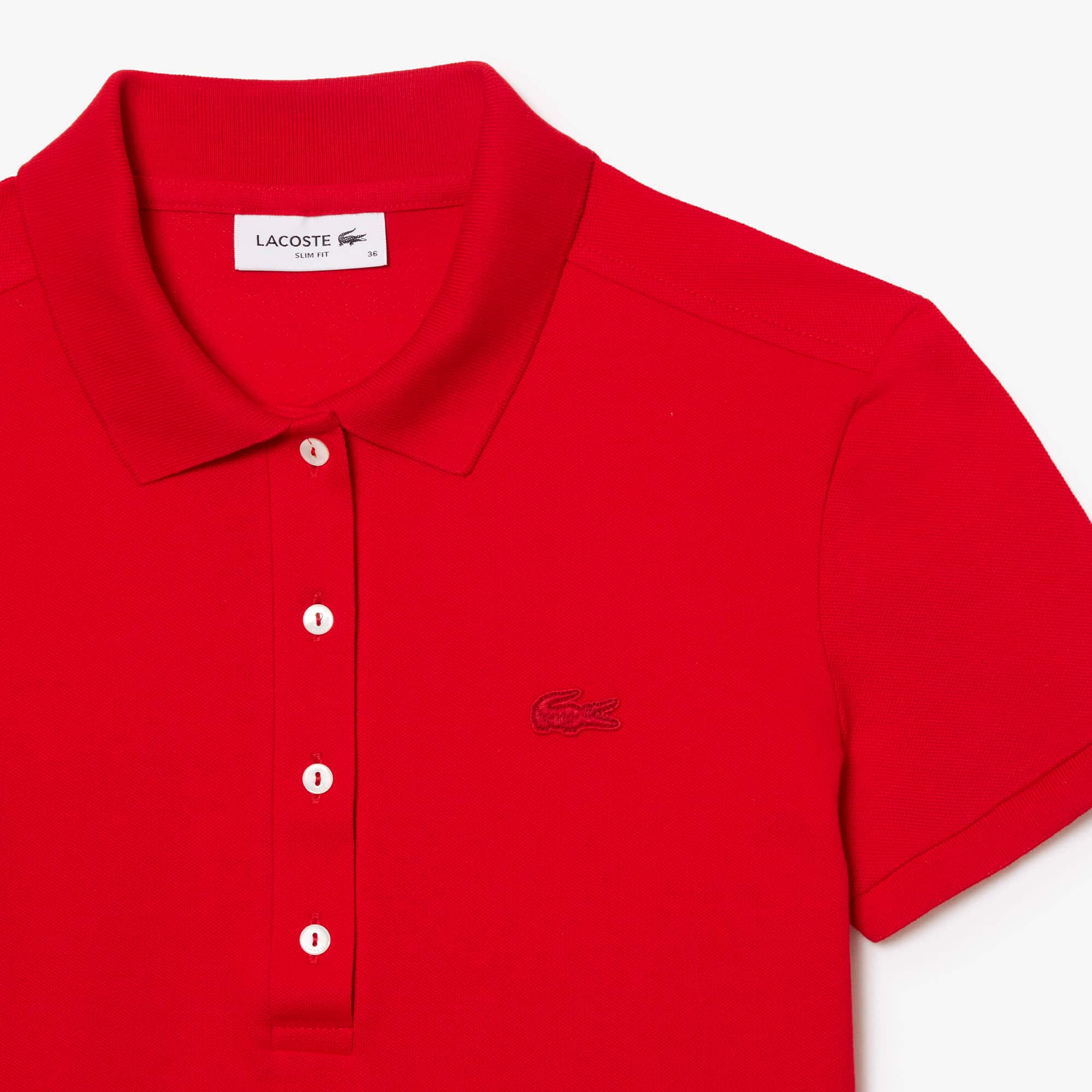 Slim Fit Damen LACOSTE Poloshirt aus Stretch-Baumwoll-Piqué Kurze Ärmel - Rot - Lacoste - Damen