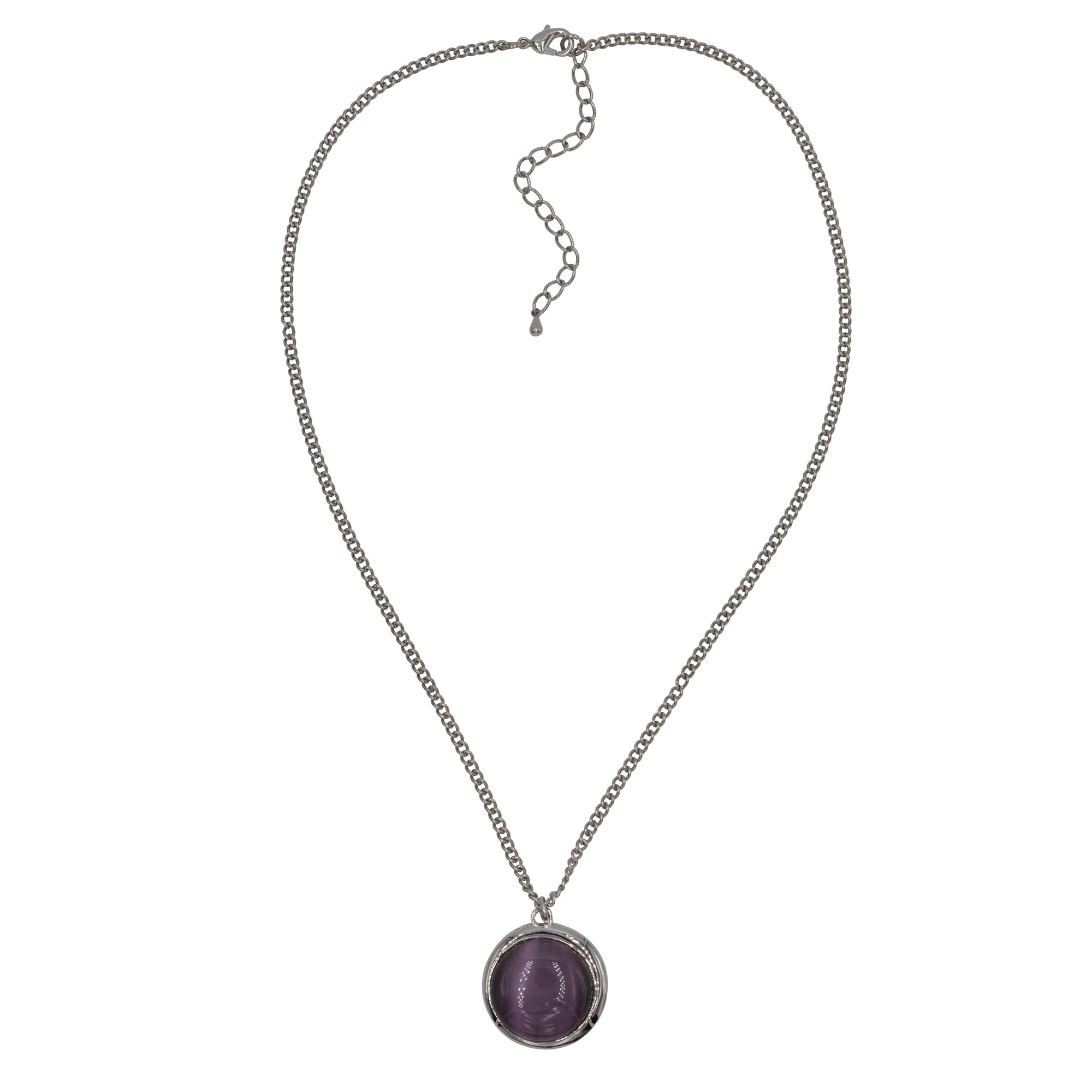 Steuer Modeschmuck Kette silberfarbene Kette, Anhänger lila Katzenaugenstein