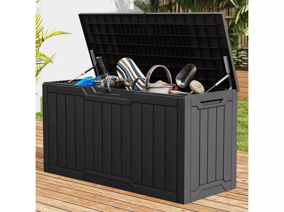 YITAHOME Coffre de Jardin - Boîte de Rangement pour Terrasse - 115 x 46.5 x 58 cm - 320 L - Noir