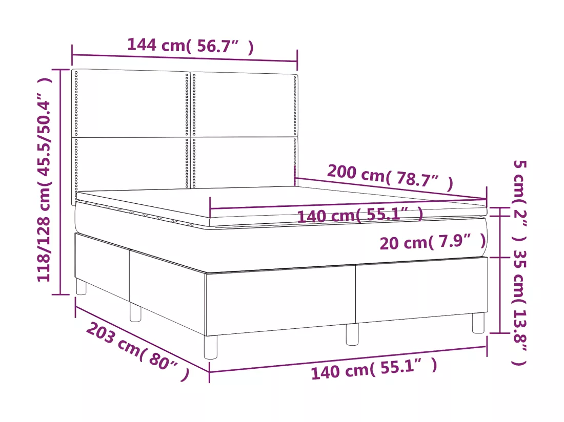 Sommier tapissier matelas et LED Vert foncé 140x200 cm Velours