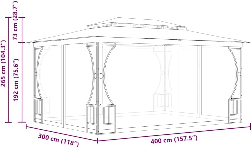 vidaXL Pavillon mit Netz UV-beständig Partyzelt Festzelt Gartenzelt Gartenpavillon Stahlrahmen Bierzelt Zelt Garten 300x400x265cm Anthrazit