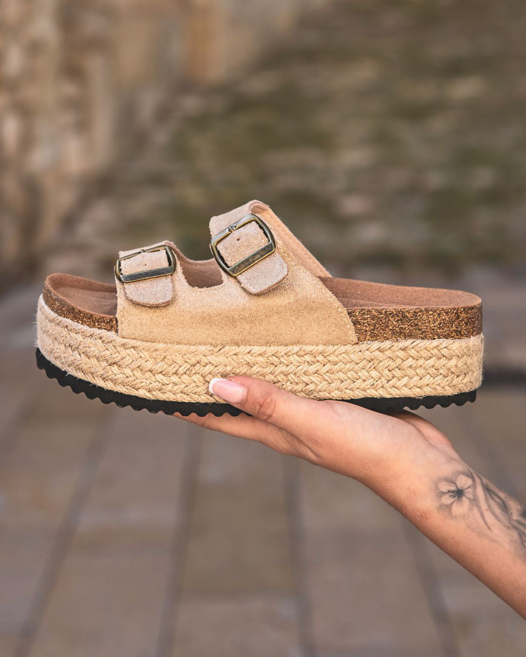 Sandale femme plateforme mule beige - Sonia