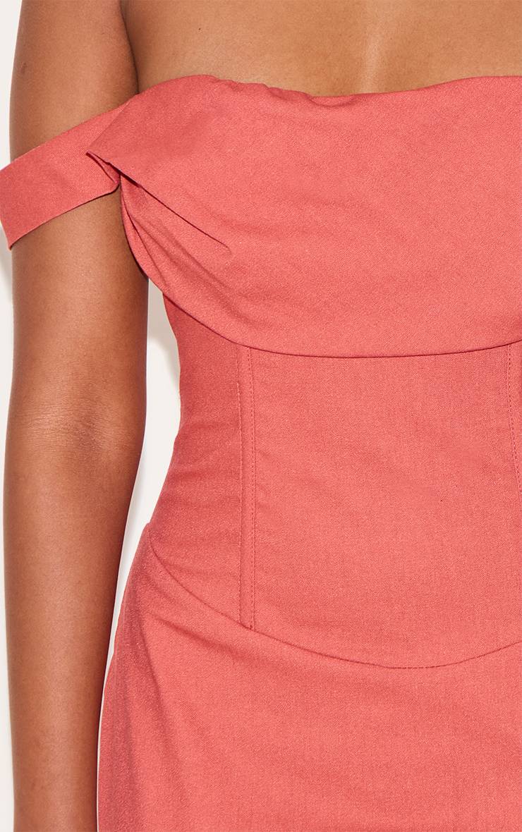 Orange Brûlé Robe Moulante À Corset Avec Décolleté Bardot Drapé