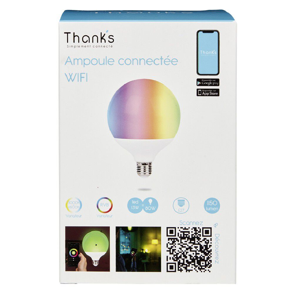 Ampoule bulbe LED connectée couleurs changeantes E27 80 W