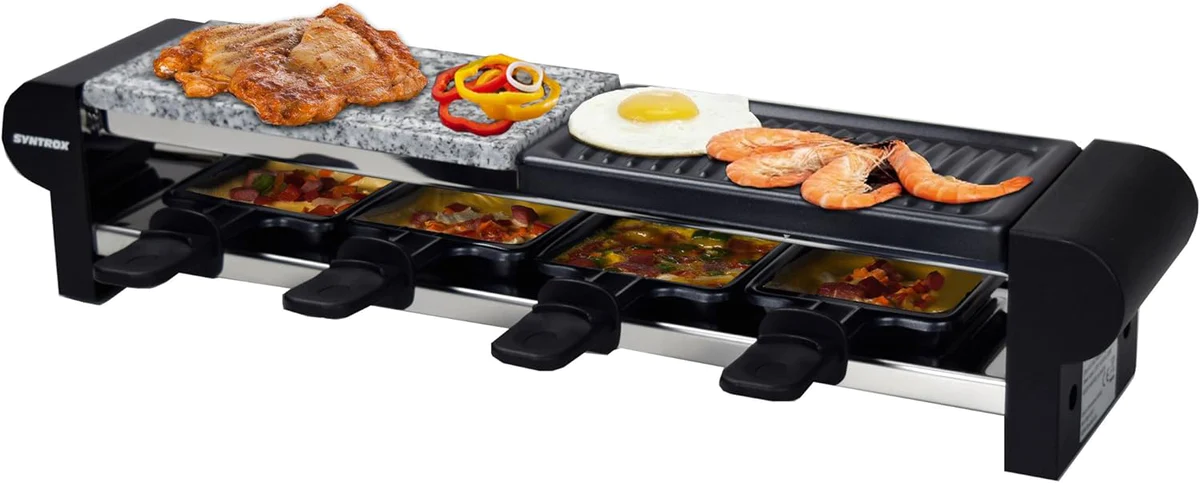 Raclette en acier inoxydable avec grill et pierre chaude pour 4 person