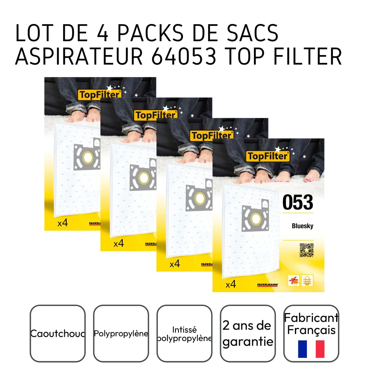 Lot de 4 packs de 4 sacs aspirateur 64053 Bluesky Premium TopFilter