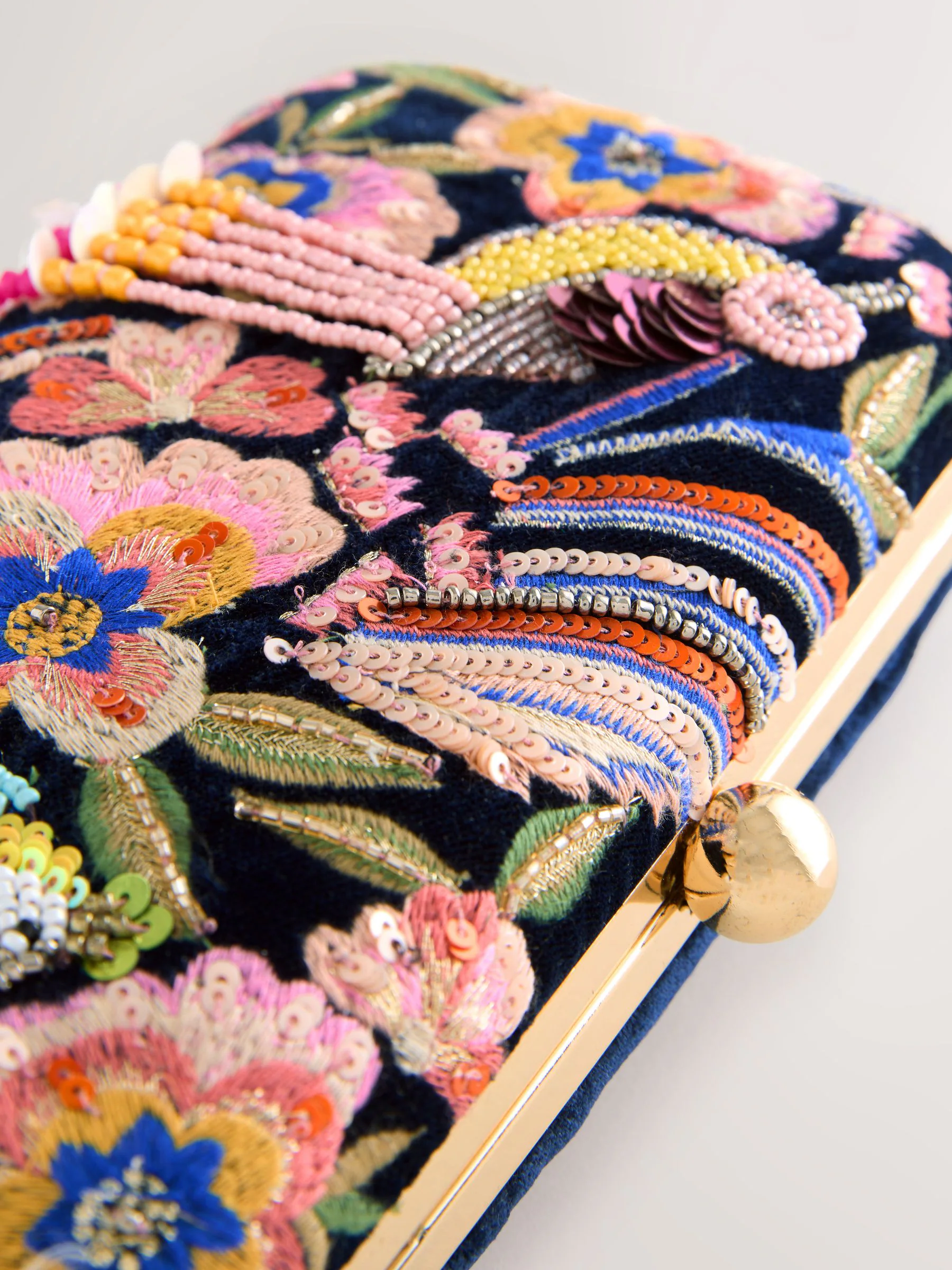 Marineblauw - Embellished Detail Bird Clutch Bag