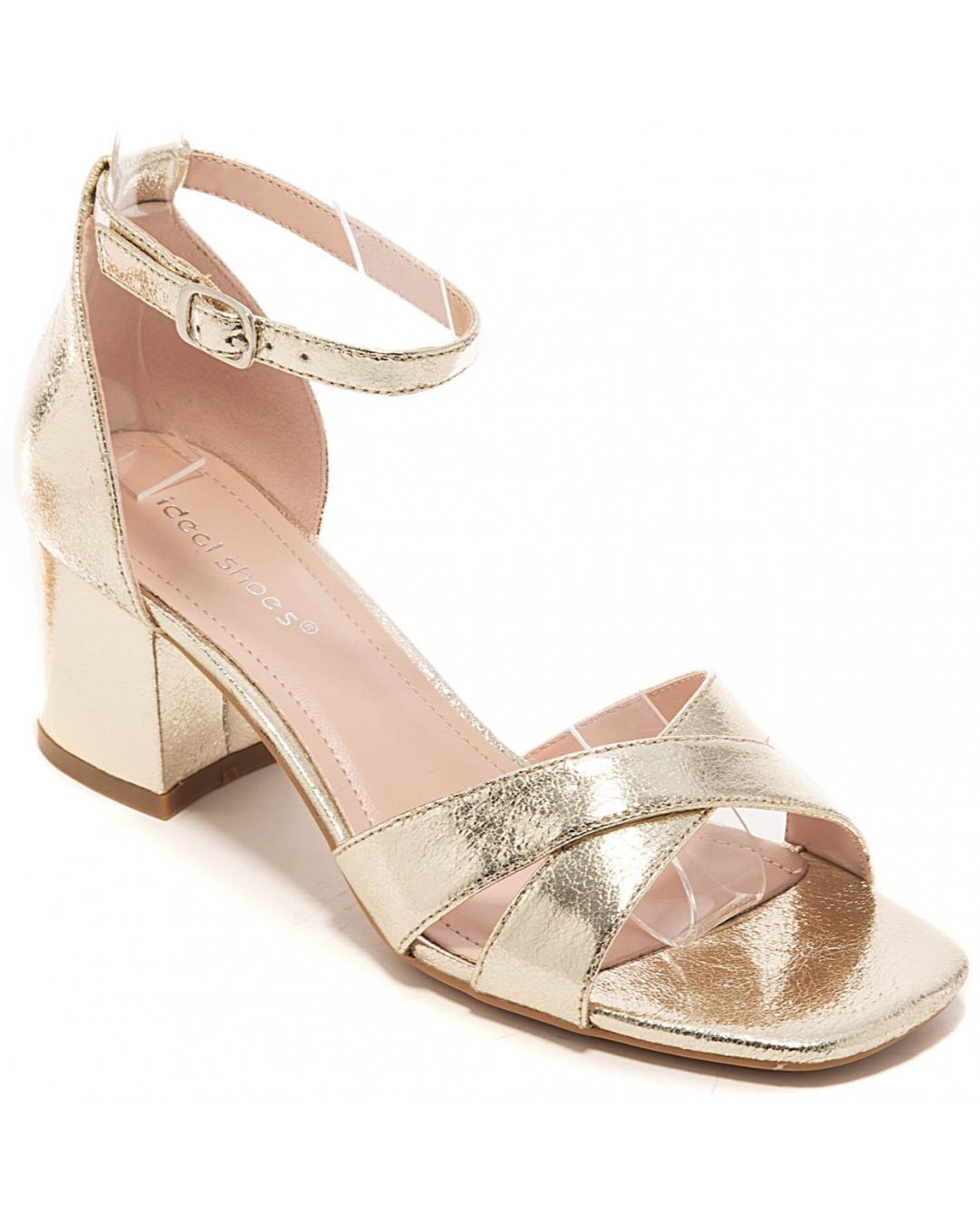 Sandale femme talon carré doré - Flora