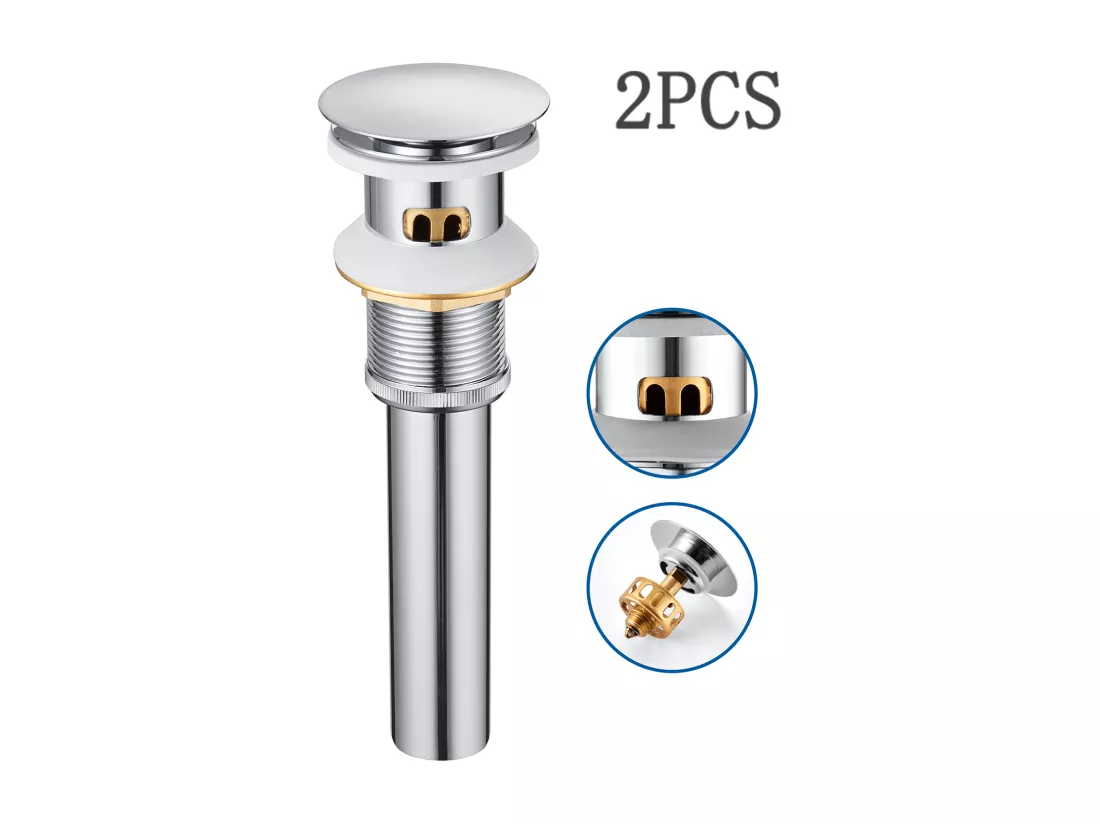 Auralum max 2pcs Bonde de Lavabo avec Trop Plein,Bonde de Lavabo Pop Up Valve,Bonde de Lavabo avec Panier à Crépine pour Salle de Bain,Chromé