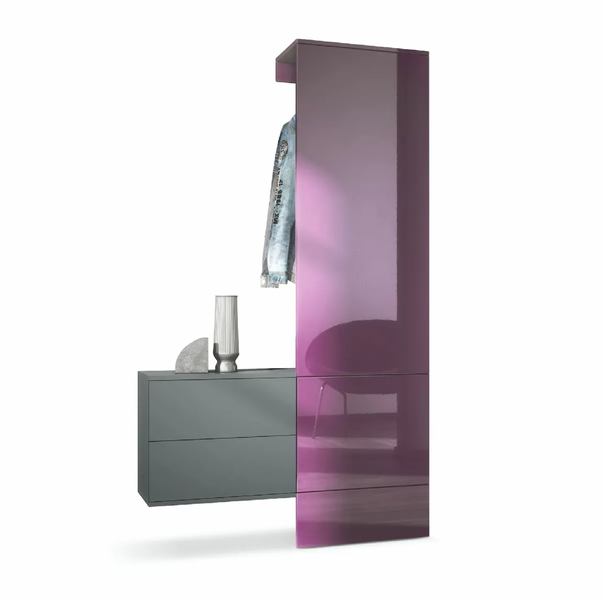 MPC Vestiaire - Gris et mûre laqué - 105 x 193 x 35 cm