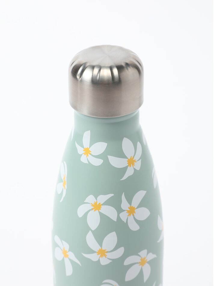 Garrafa térmica de aço inoxidável estampada - Verde Água