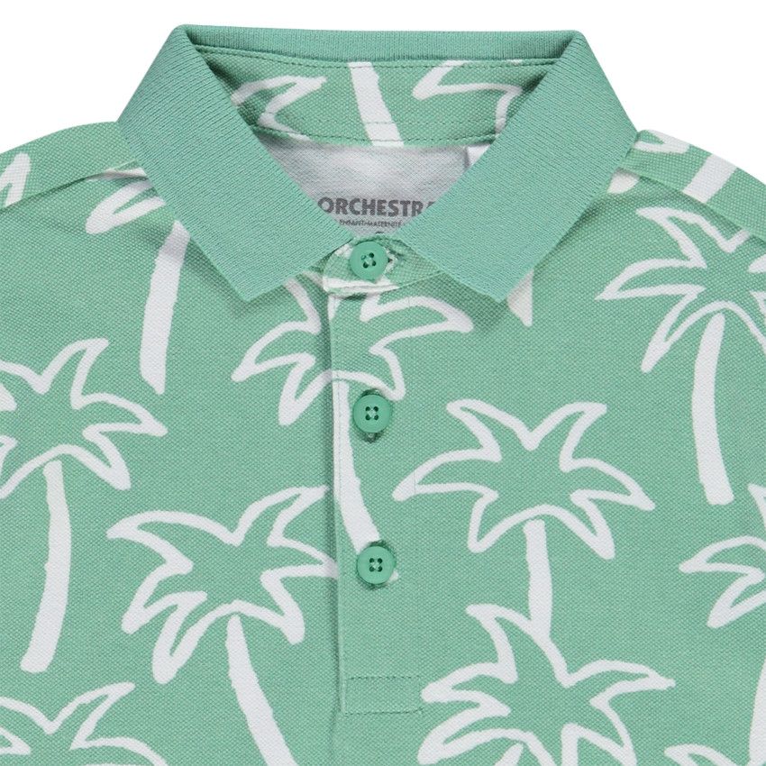 Polo manches courtes en coton piqué imprimé fantaisie pour garçon - Vert