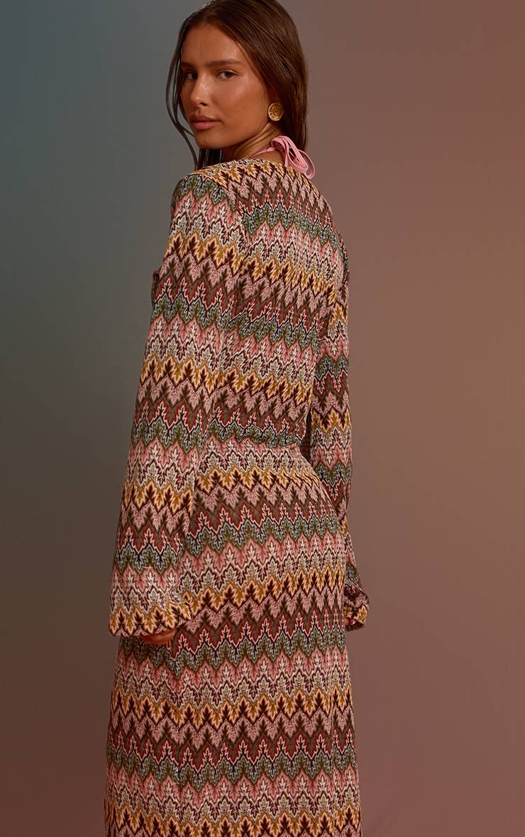 Multicolore Robe Maxi De Plage À Manches Longues En Jacquard