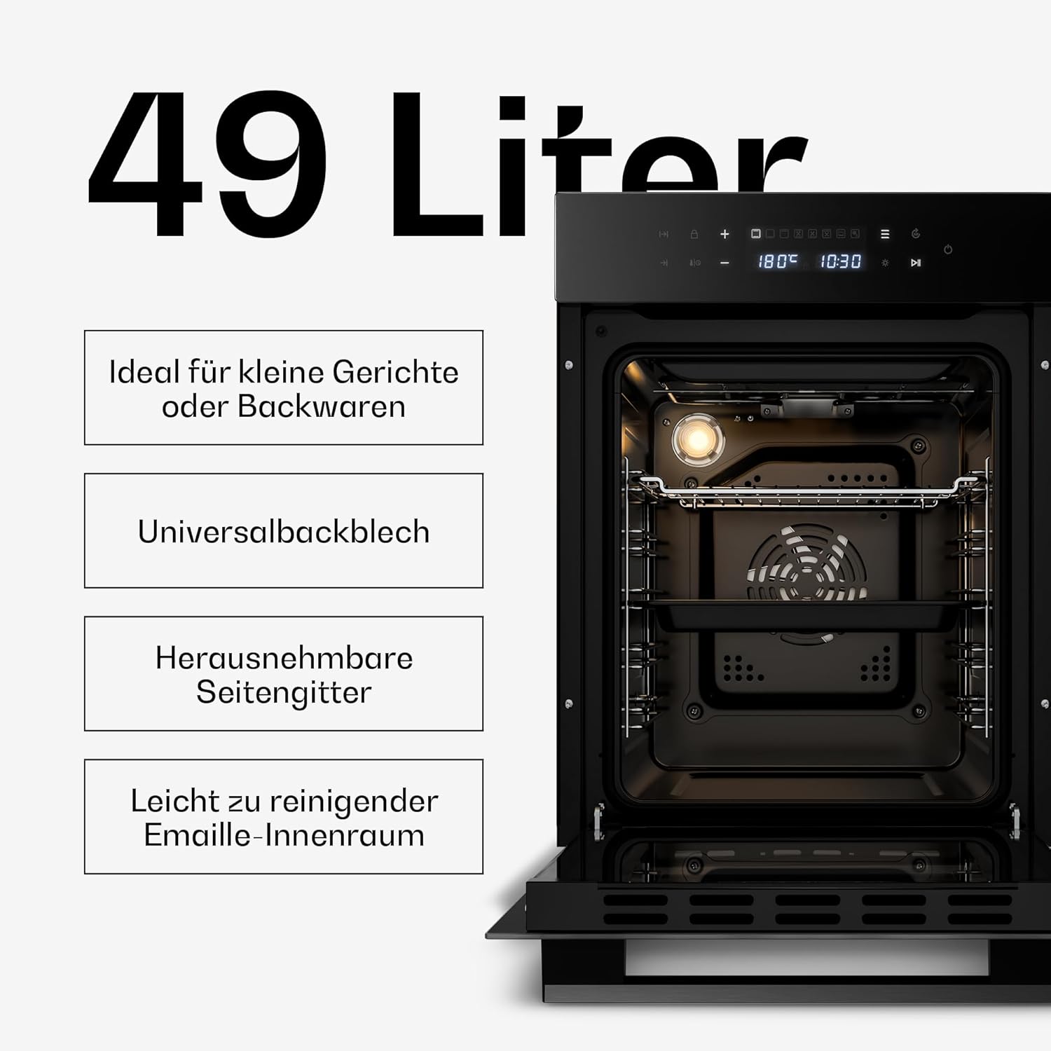 Klarstein Velaire Einbaubackofen 45 cm - 49L, 10 Betriebsmodi, Energieeffizienz A, Touch-Steuerung, Timer, Kindersicherung, Einbauofen ohne Kochfeld