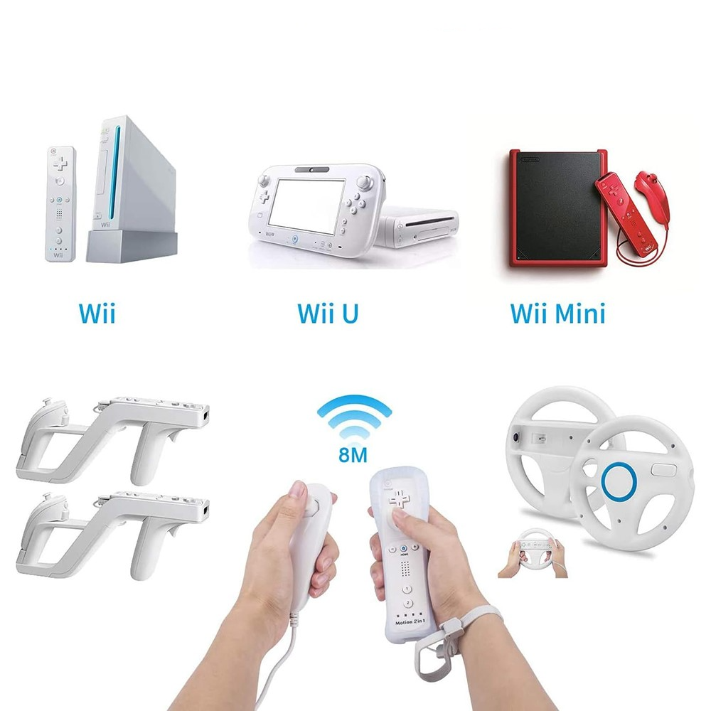 (2-tlg. Set) Nintendo Wii U / Wii Mini / Wii Remote Game Controller mit Silikonhülle und Handschlaufe   Nunchuk Joystick (Motion Plus) - Schwarz