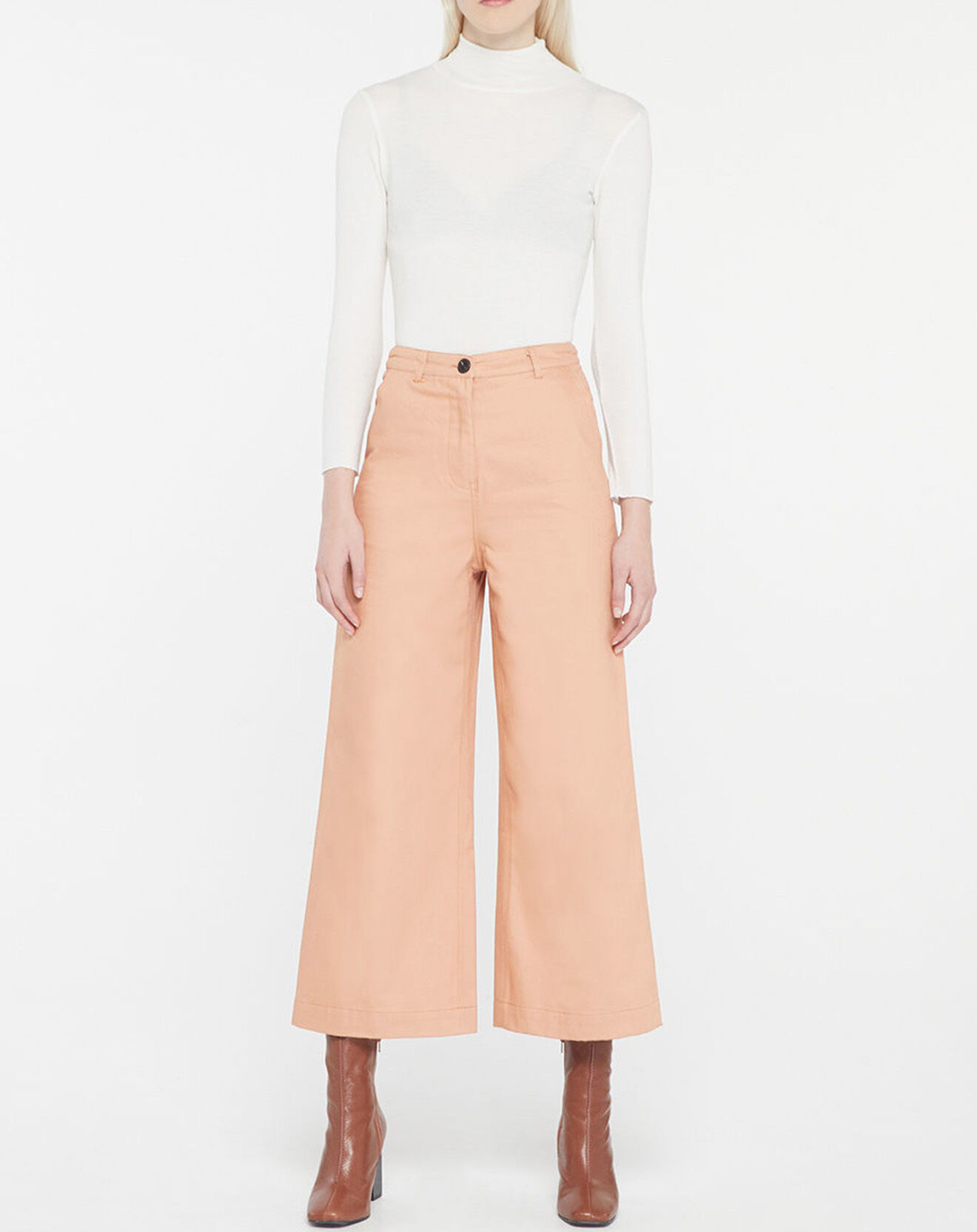 Galeries Lafayette Pantalon 7/8 en twill de coton biologique Clément rose pêche